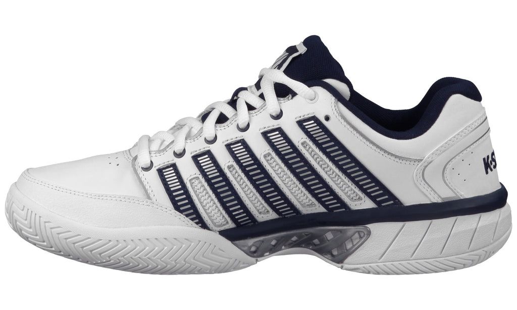 K-Swiss Mens Hypercourt Express Läder Tennisskor Herr Vita Marinblå Silver | 743-IHPODK