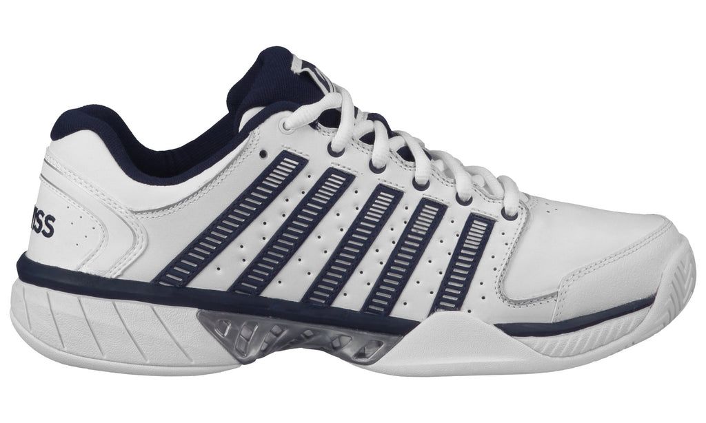 K-Swiss Mens Hypercourt Express Läder Tennisskor Herr Vita Marinblå Silver | 743-IHPODK